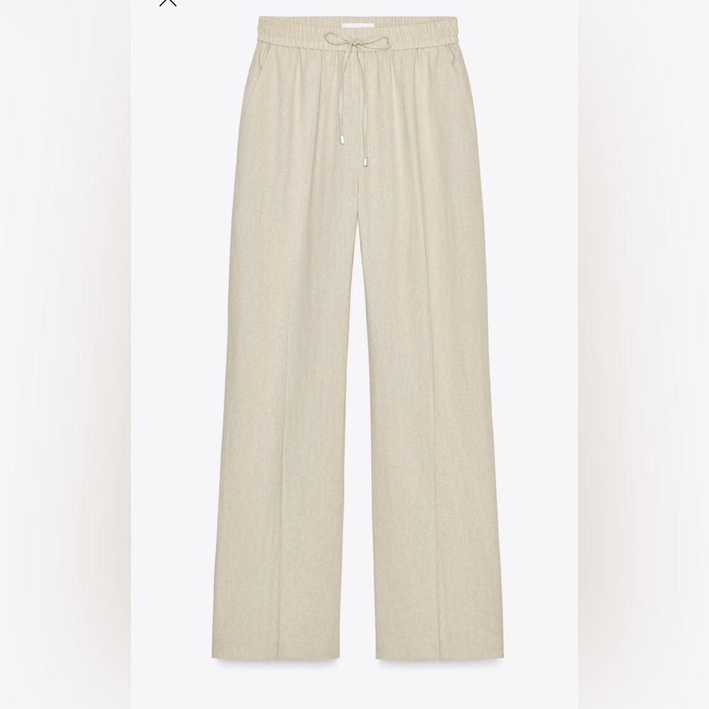 Zara Linen Blend Straight Pants with Drawstring - L